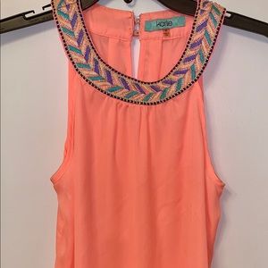 Karlie neon coral beaded neck blouse medium NWOT